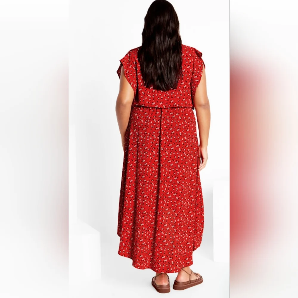 City Chic Floral Wrap Ruffle  High Low Belted Dress